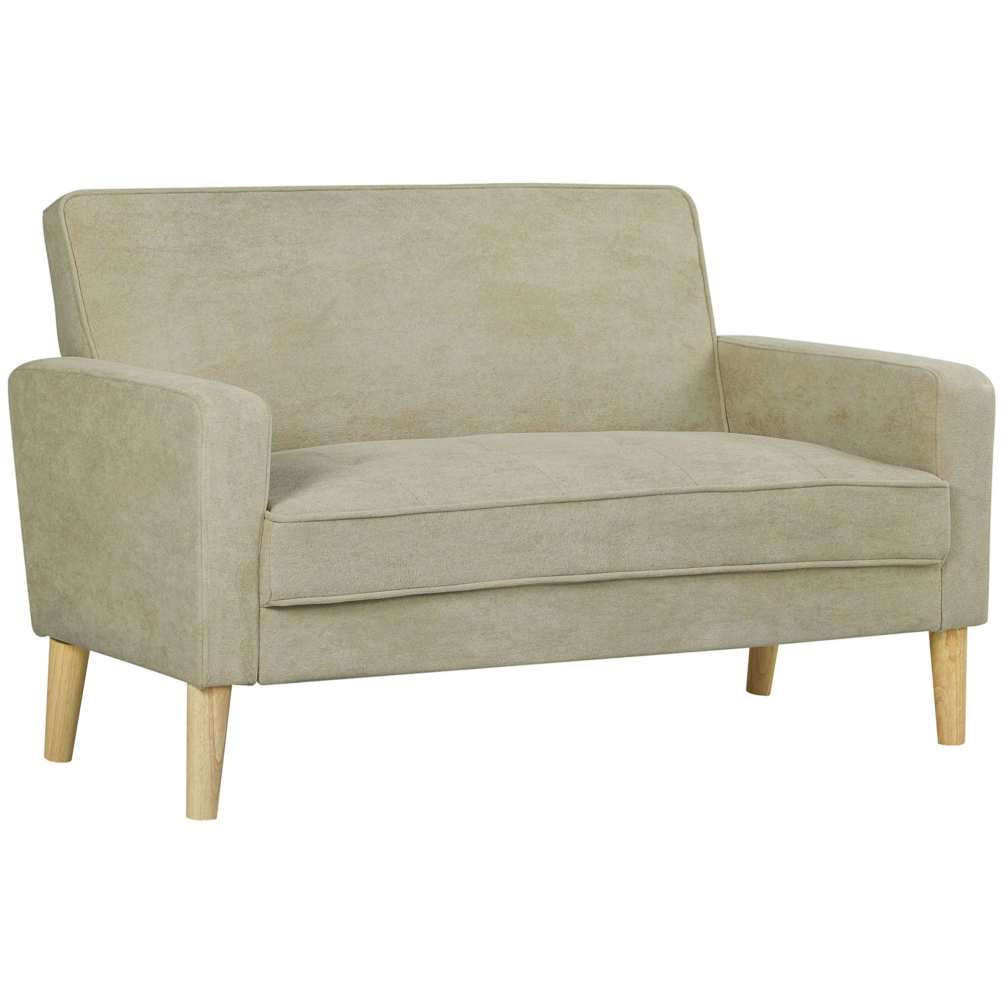 HOMCOM 2 Seater Velvet Modern Sofa with Rubber Wood Legs - Beige - Image 3