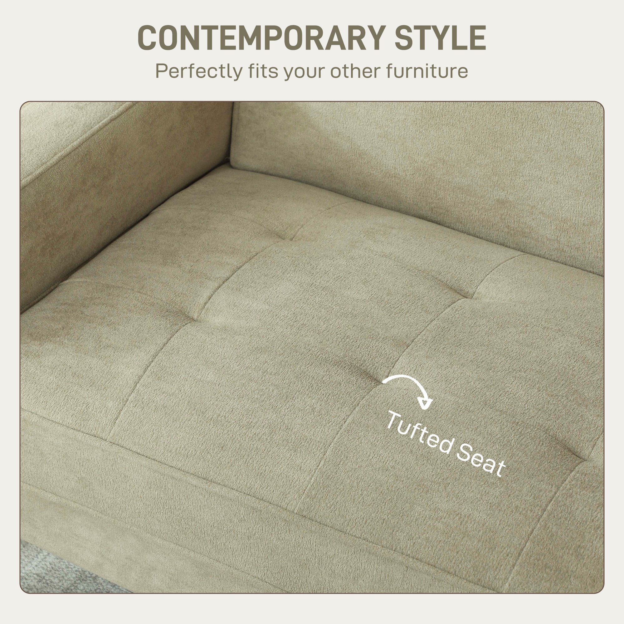 HOMCOM 2 Seater Velvet Modern Sofa with Rubber Wood Legs - Beige - Image 5