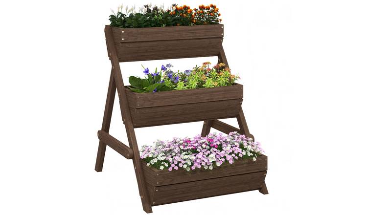 Outsunny 3 Tier Wooden Raised Garden Bed - Tan
