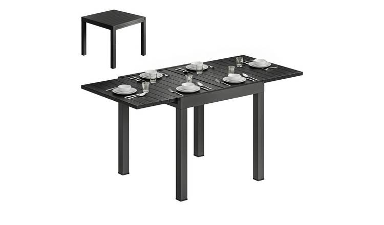 Outsunny Aluminium Dining Table with Wood Effect Slatted Top - Black