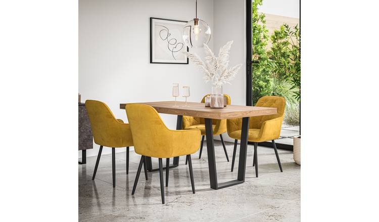 Furniture Online Aria Anika Oak Effect Dining Table & 4 Mustard Chairs