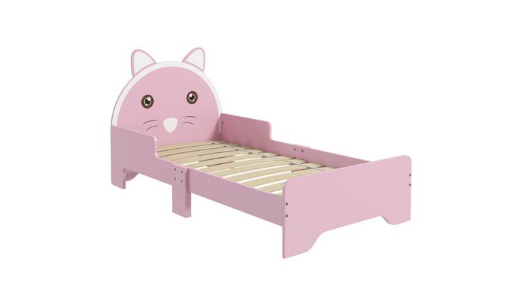 ZONEKIZ Cat Design Wooden Kids Bed Frame with Guardrails - Pink