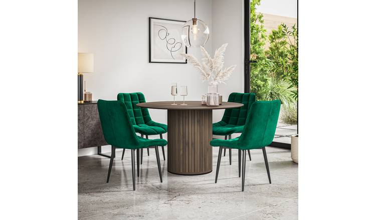 Furniture Online Arlo Nova Walnut Top w Wal Legs Dining Table & 6 Green Chairs