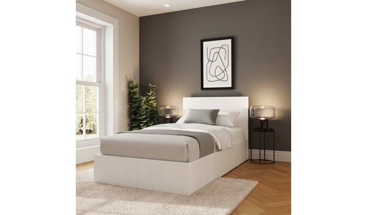 GFW Side Lift Single Faux Leather Ottoman Bed - White