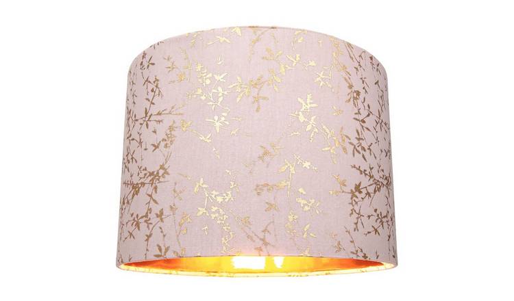 Happy Homewares Soft Pink Cotton Fabric with Gold Foil Floral Lampshade - 30cm