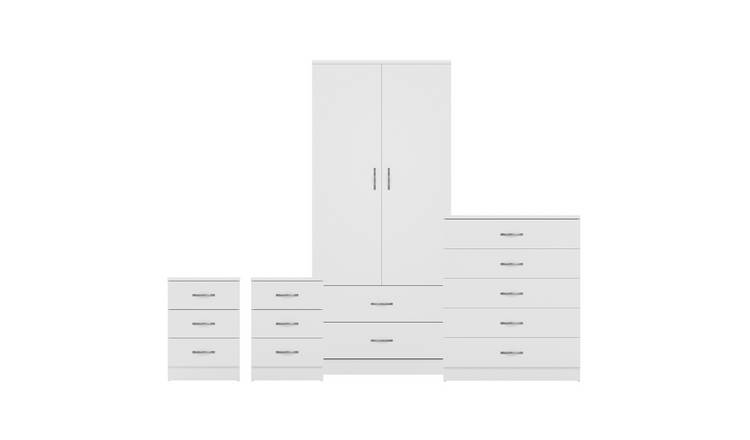 Vida Designs Riano Bedroom Set (Bedsides, 5 Drawer Chest, 2x2 Wardrobe) - White