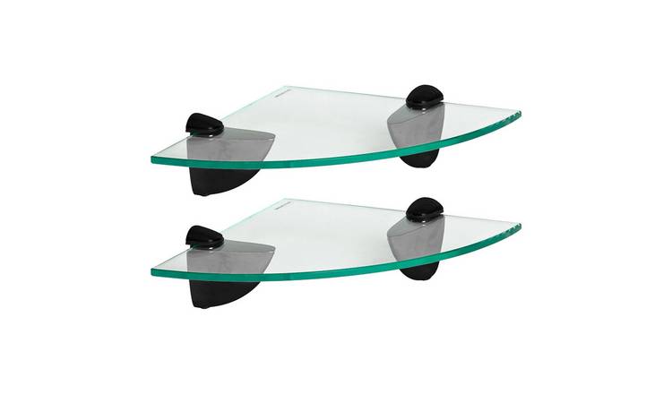 Harbour Housewares Floating Glass Bathroom Corner Shelves - 2xBlack - 20 x 20cm