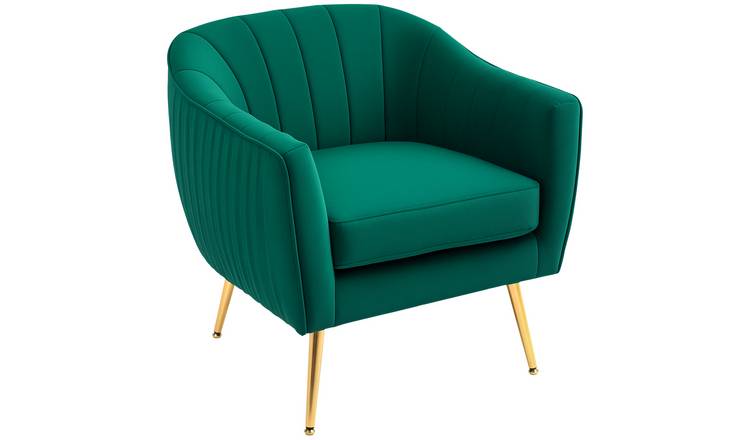 HOMCOM Velvet Accent Chair with Golden Metal Leg - Green