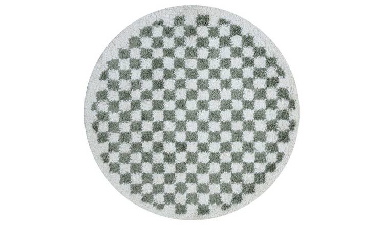 The Rugs Green Moodi Chequered Round Shaggy Rug - 120cm