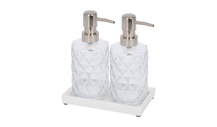 Harbour Housewares 2pc Prism Glass Soap Dispenser Set with Ceramic Tray