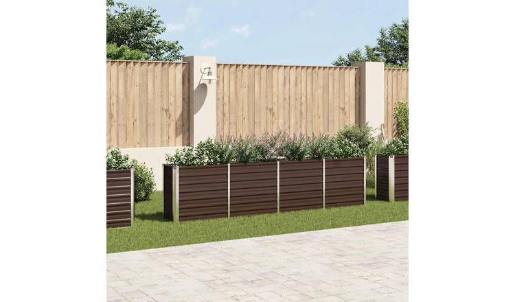 Walplus Galvanised Steel Raised Garden Bed - Brown - 320 x 40 x 77 cm