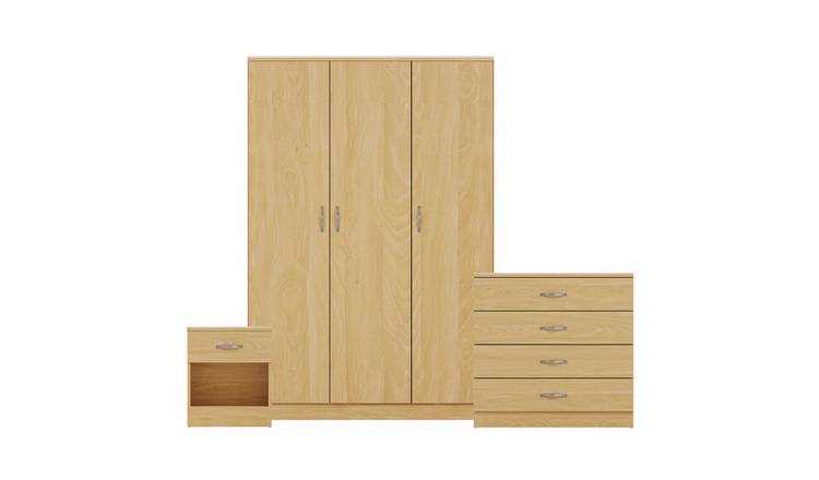 Vida Designs Riano Bedroom Set (Bedside, 4 Drawer Chest, 3 Door Wardrobe) - Pine