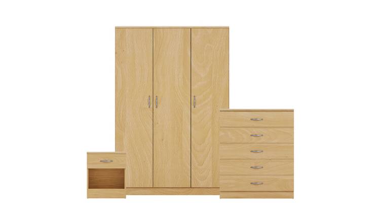 Vida Designs Riano Bedroom Set (Bedside, 5 Drawer Chest, 3 Door Wardrobe) - Pine