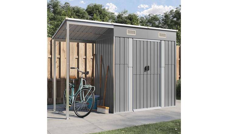 Walplus Galvanised Steel Garden Shed with Extended Roof - Light Grey - 181 cm