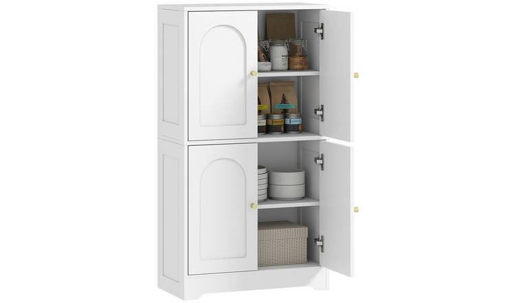 HOMCOM Modern Adjustable Kitchen Cupboard with 4 Arched Doors - White