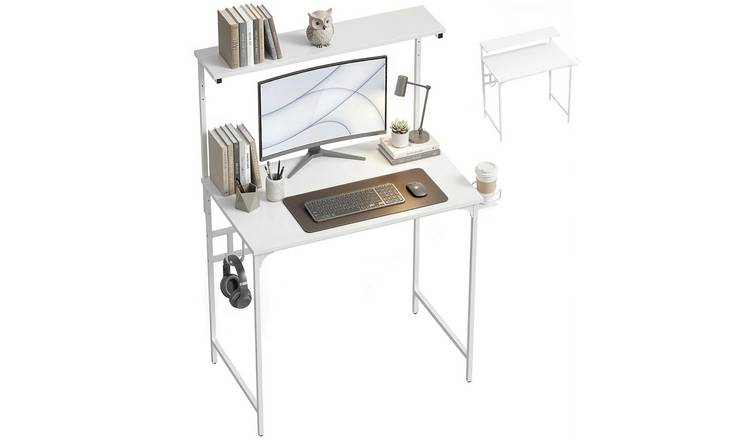 HOMCOM Metal Frame Computer Desk with Tabletop Shelf - White