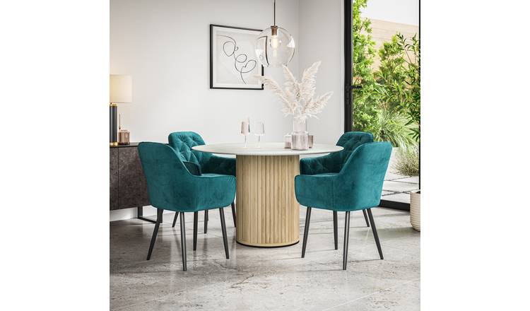 Furniture Online Arlo Anika Marble Top w Oak Legs Dining Table & 4 Green Chairs