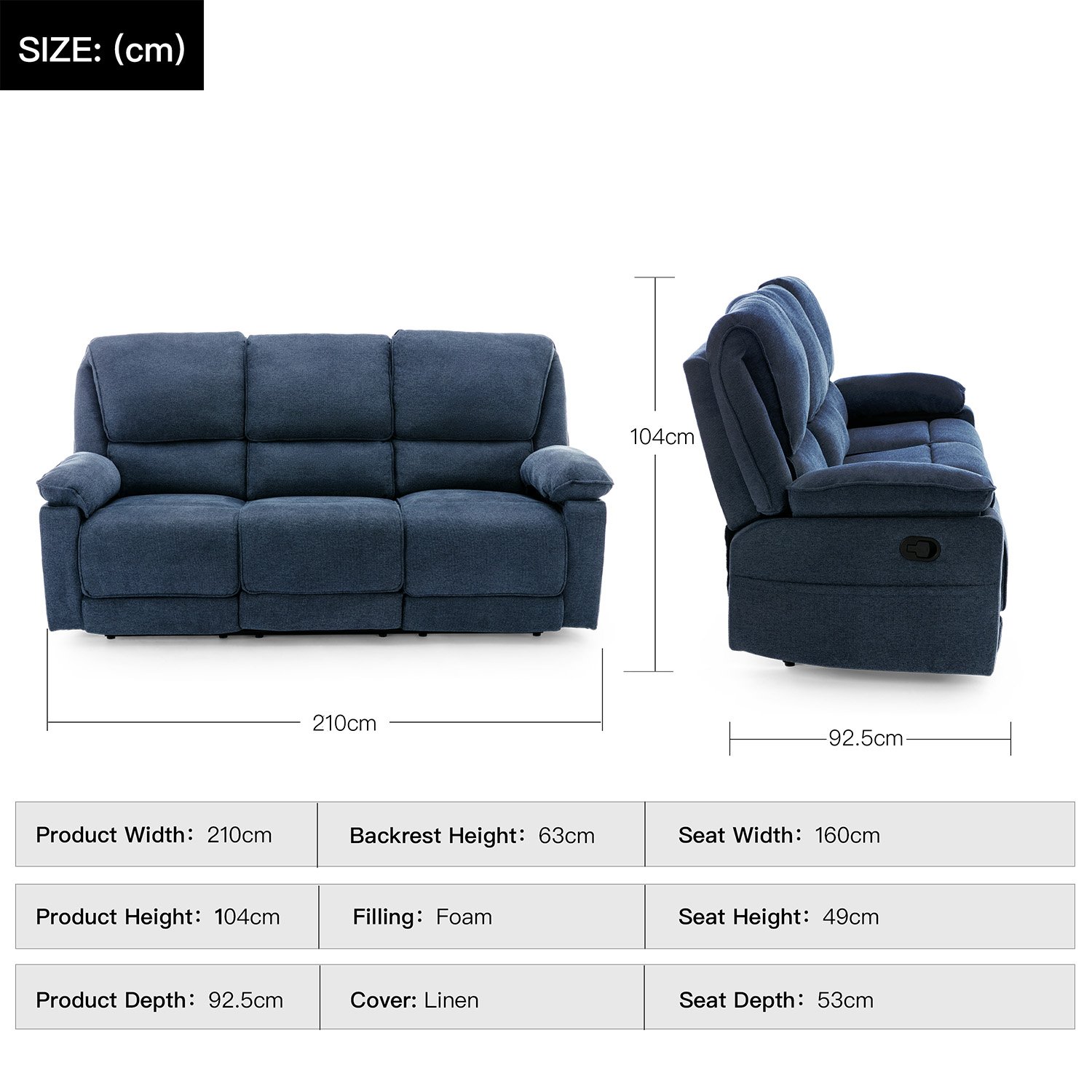 Furniture Online Sydney Manual Recliner 3 Seater Linen Sofa – Grey - Image 4