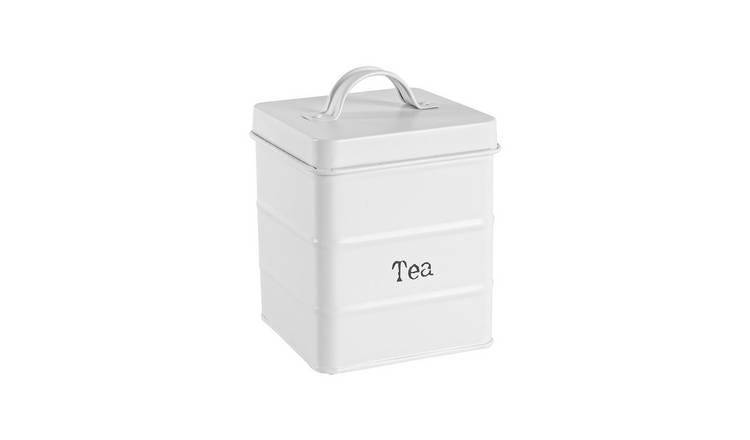 Harbour Housewares Vintage Metal Kitchen Tea Canister - White