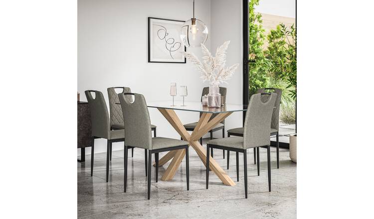 Furniture Online Etta Monza Glass Top Dining Table & 6 Grey Chairs