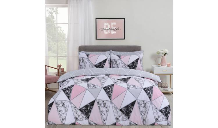 OHS Marble Geo Duvet Cover Set Grey - King