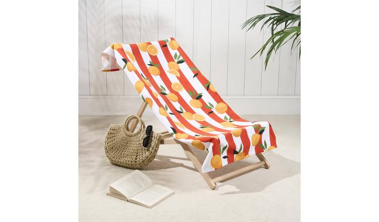 OHS Vertical Stripe Oranges Microfibre Beach Towel - Orange