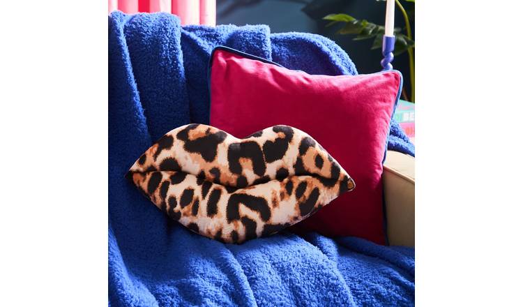 OHS Leopard Lips Shaped Scatter Cushion - Brown - 38 x 22cm