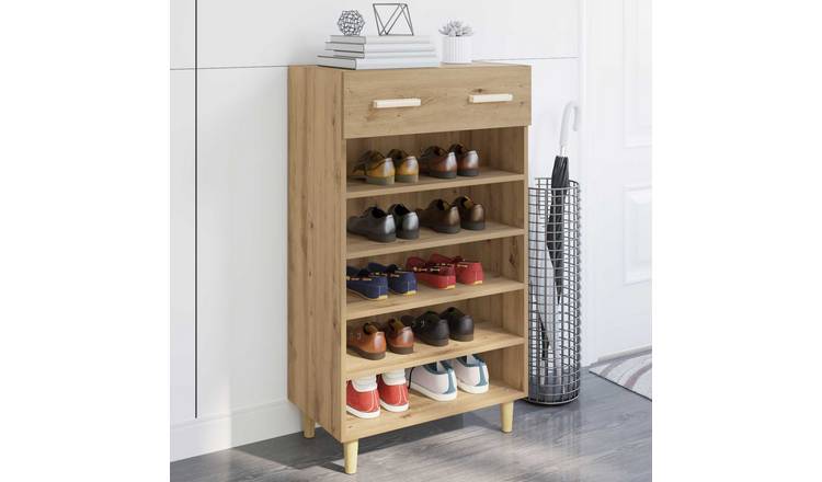 Walplus Engineered Wood Shoe Cabinet - Artisian Oak - 60 x 35 x 105 cm