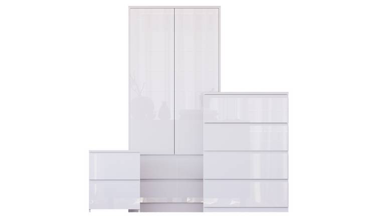 Vida Designs Glinton Bedroom Set (Bedside, 4 Drawer Chest, 2x2 Wardrobe) - White