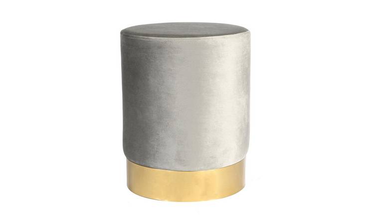 Harbour Housewares Round Velvet Pouffe - 29 x 36cm - Grey