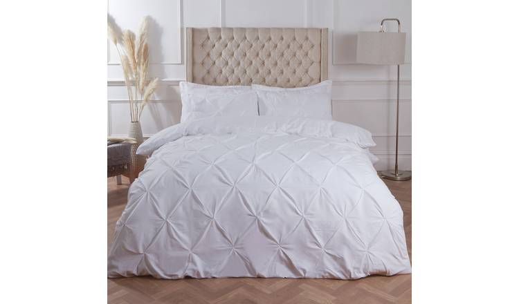 OHS Diamond Pintuck Duvet Cover Set White - Double