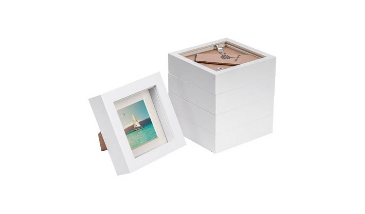 Nicola Spring 4 x 4" 3D Photo Box Frames with 2 x 2" Ivory Mount (5x) - White