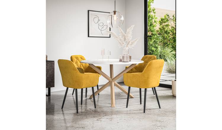 Furniture Online Malvern Anika Marble Top Dining Table & 4 Mustard Chairs