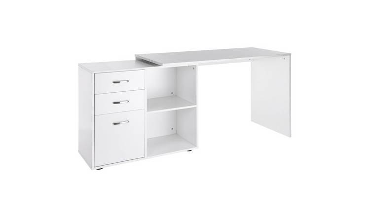 HOMCOM Wooden Reversible Computer Desk with File Cabinet - White