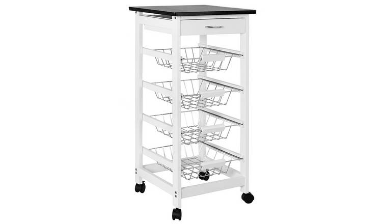Chef Vida 4 Tier Wooden Kitchen Trolley - White