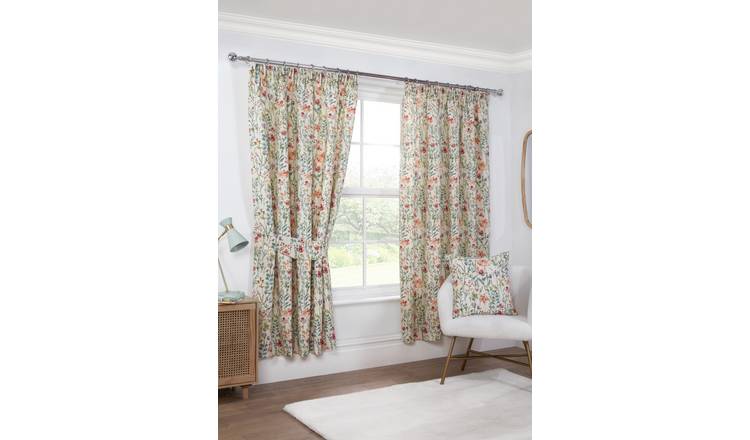 Sundour Amaryllis Lined Floral Pencil Pleat Curtains - 117cm x 137cm - Multi