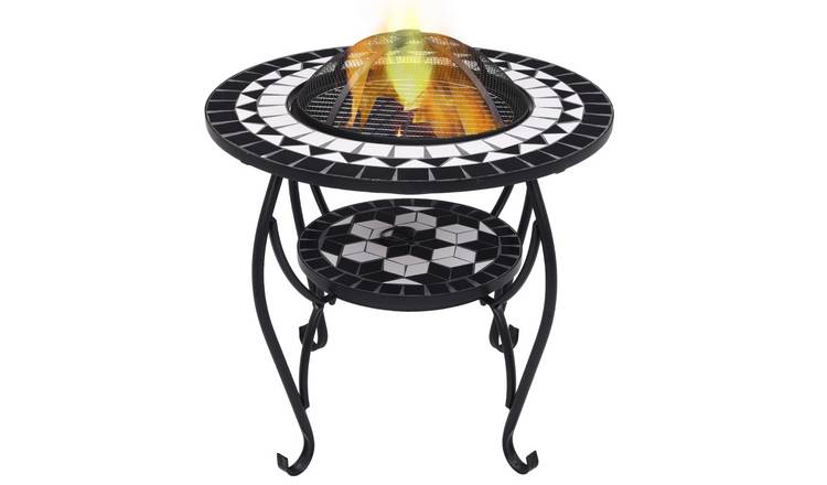 Walplus Steel Mosaic Fire Pit Table and - Black and White - 68 x 68 x 60 cm