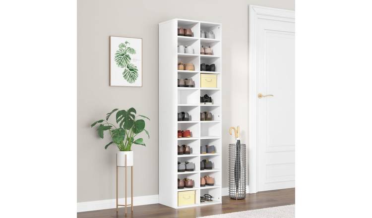 Walplus Engineered Wood Shoe Cabinet - White - 54 x 34 x 183 cm