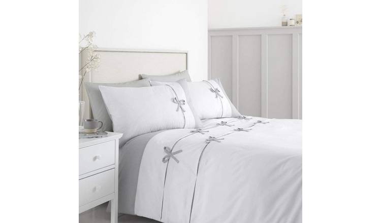 Catherine Lansfield Milo Bow Duvet Cover Set - Super King - White