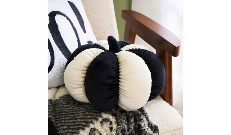 OHS Stripe Velvet Pumpkin Cushion - Monochrome