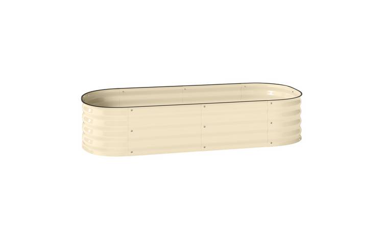 Outsunny Galvanised Metal Raised Planter Bed - Cream White