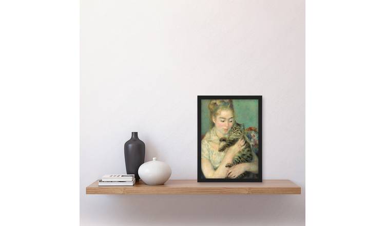 Pierre Auguste Renoir Woman With A Cat Framed Art Print - A4