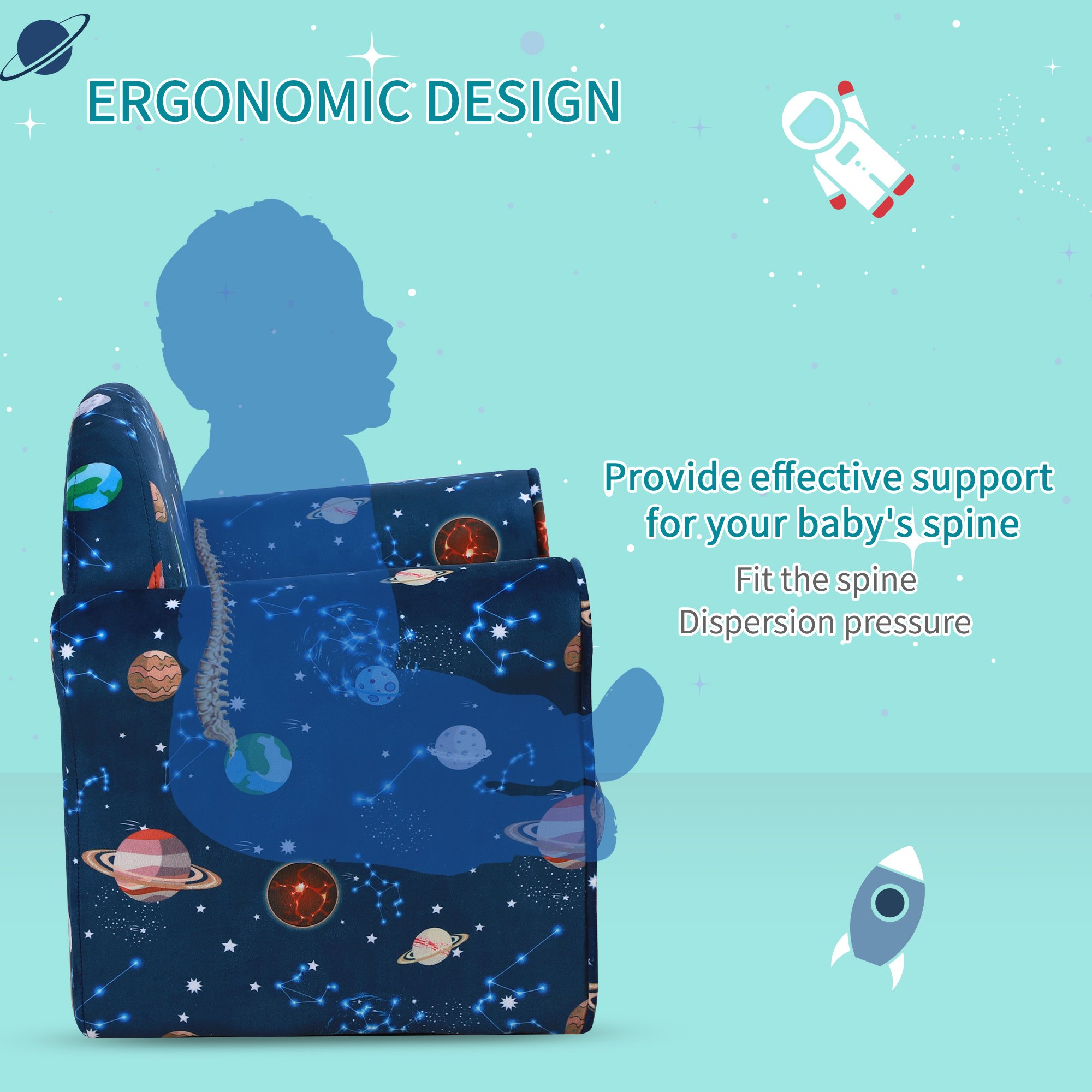 HOMCOM Single Seat Planet themed Kids Armchairs for Bedroom - Blue - Image 6