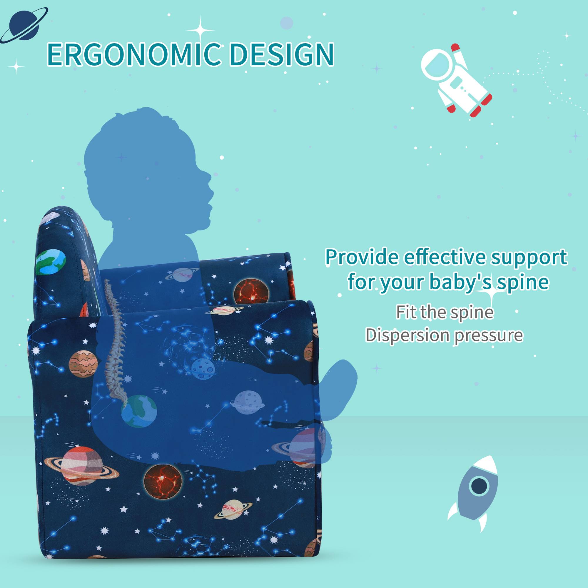 HOMCOM Single Seat Planet themed Kids Armchairs for Bedroom - Blue - Image 6