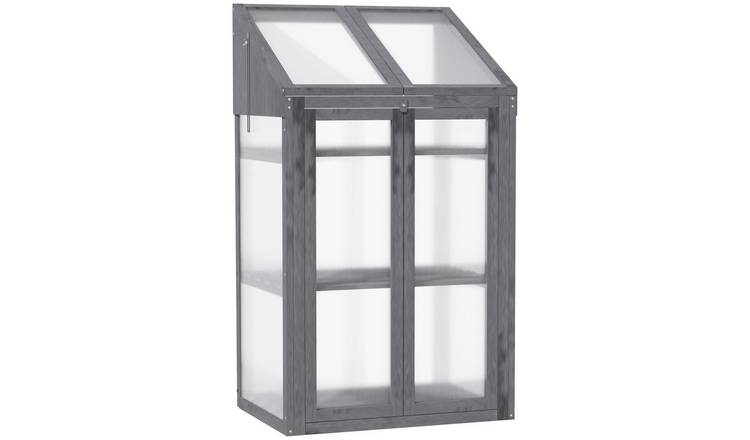 Outsunny Wooden Cold Frame Greenhouse with Double Doors – Grey