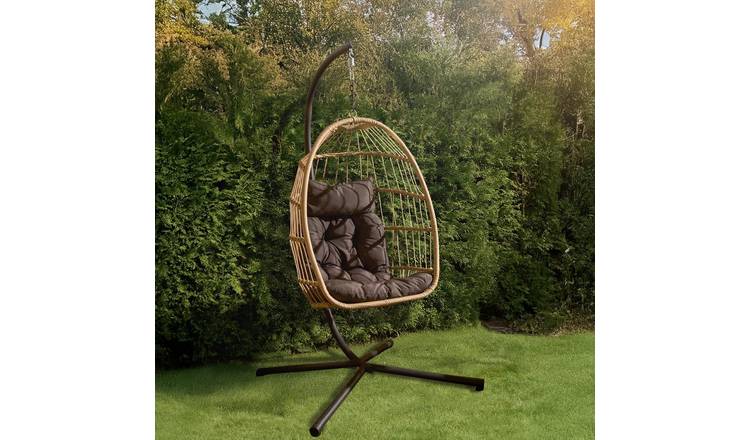 OHS Folding Garden Hanging Cushioned Egg Chair - Natural