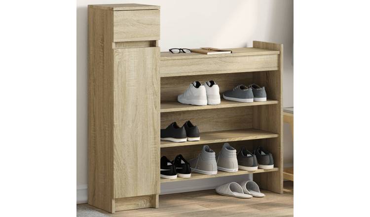 Walplus Engineered Wood Shoe Cabinet - Sonoma Oak - 100.5 x 28 x 100 cm