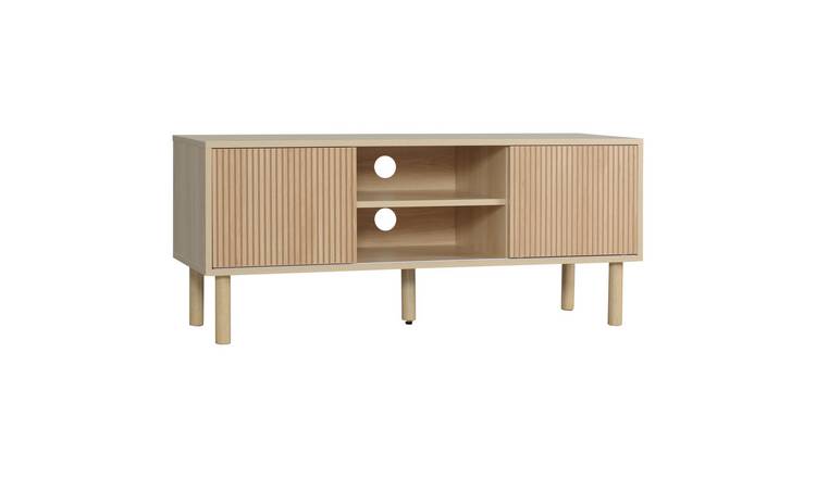 HOMCOM TV Stand Cabinet with Storage Shelves - Natural Wood Finish