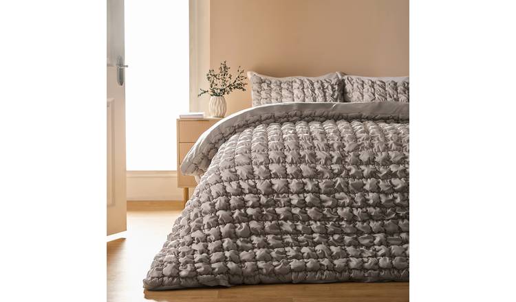 OHS Filled Seersucker Duvet Cover Set Natural - Double