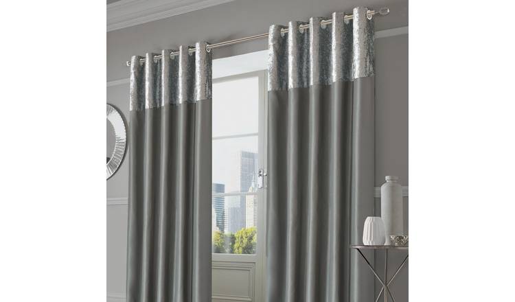 OHS Manhattan Crushed Velvet Band Eyelet Curtains 168 x 183cm - Silver
